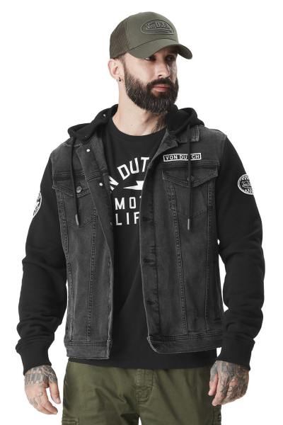 Biker-Jeansjacke mit Fleece-Ärmeln und Kapuze