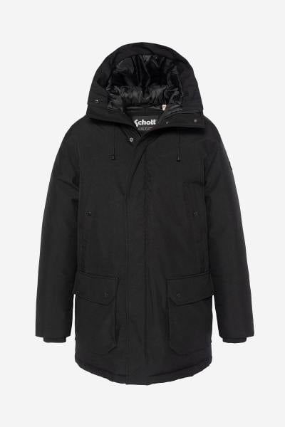 Parka in tessuto nero con cappuccio