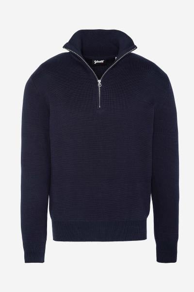 Pull à col zippé en coton bleu marine