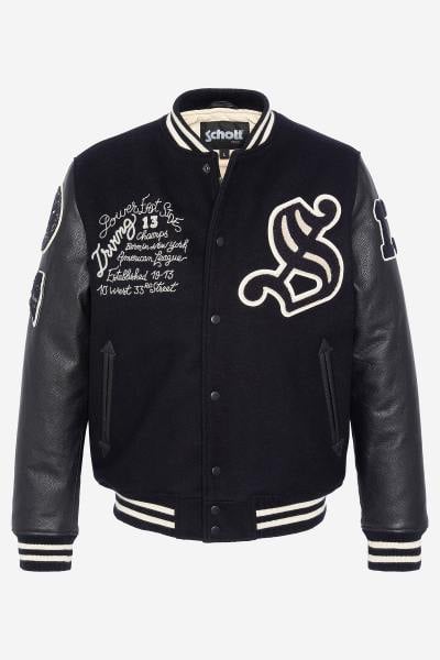 Teddy Varsity de cuero negro bordado