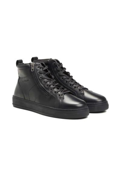 Sneakers alte in pelle nera con lacci e zip