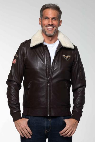 Blouson aviateur en cuir Steve McQueen marron foncé