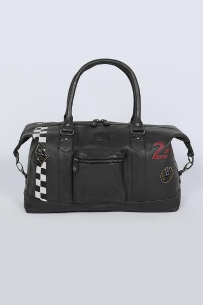 Sac de voyage en cuir noir avec damier racing