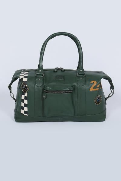 Sac de voyage en cuir vert avec damier racing