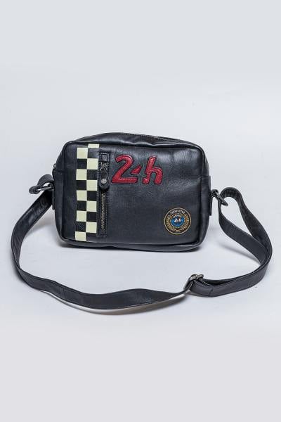 Sac reporter à bandoulière en cuir racing noir