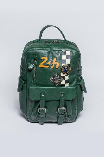 Zaino racing in pelle verde con scacchiera