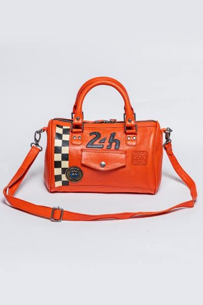 Orangefarbene Rennlederhandtasche mit Schachbrettmuster