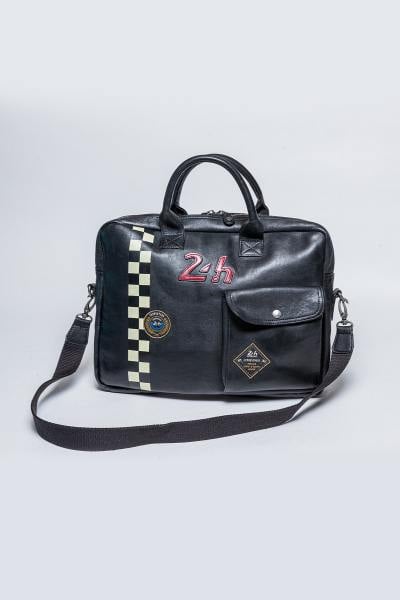 Sac porte-documents en cuir noir racing