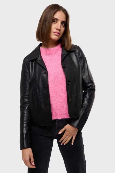 Blouson en cuir léger col chemise noir