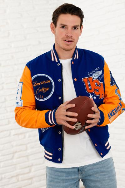 Teddy varsity bleu et orange style américain