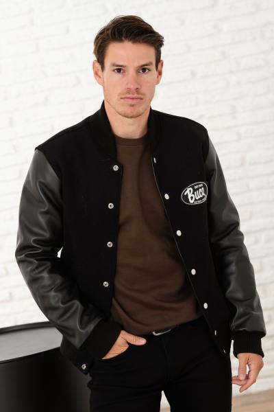 Blouson Teddy noir avec logo blanc