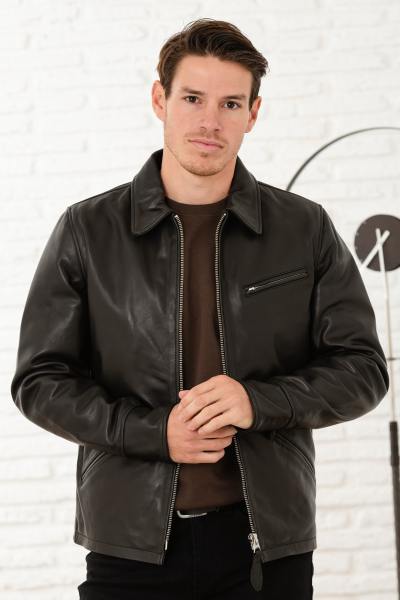 Veste en cuir véritable noire