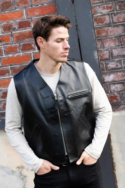 Gilet biker noir en cuir de buffle