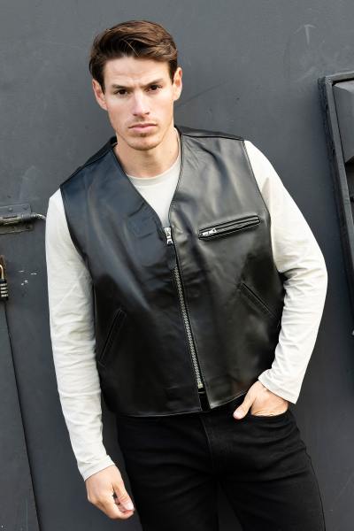 Gilet biker noir en cuir de cheval