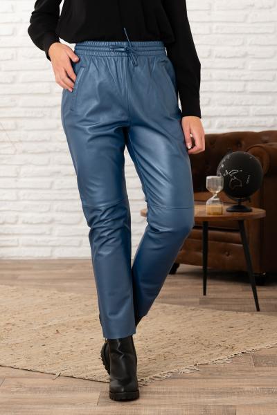 Joggers in pelle indaco effetto metallizzato