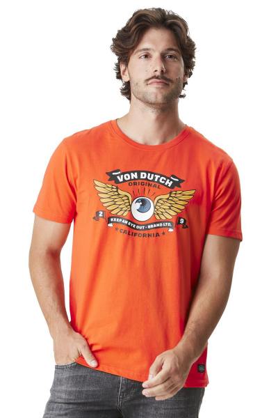 Orange illustriertes Baumwoll-T-Shirt