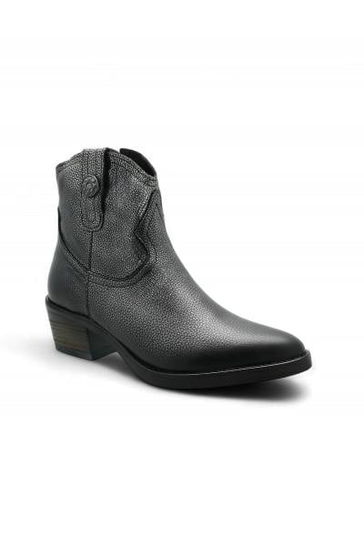 Bottines en cuir noires et argentées pour femme