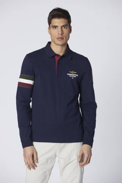 Polo en jersey bleu foncé avec insert tricolore