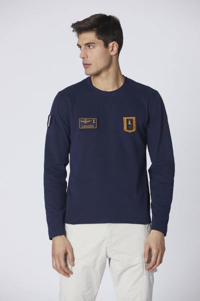 Dunkelblaues Langarm-T-Shirt mit Frecce Tricolori-Aufnähern