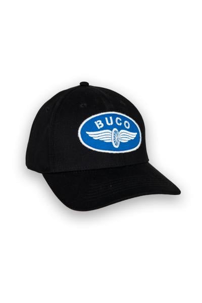 Casquette noire avec logo roue ailée bleu et blanc