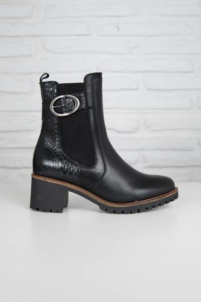 Bottines en cuir noir effet peau écaillée au talon