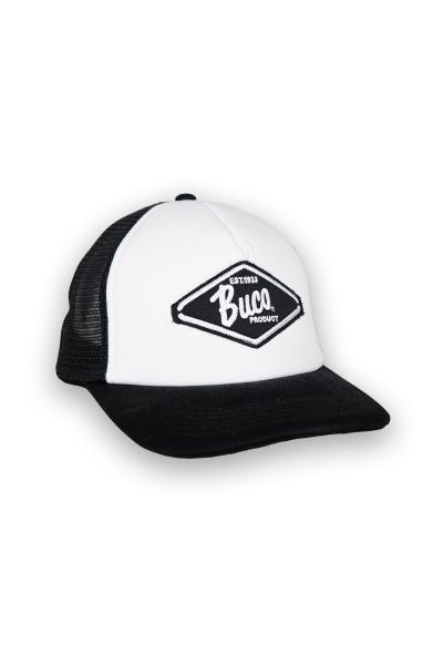 Casquette trucker blanche et noire logo diamant noir et blanc