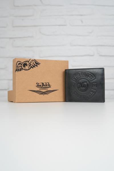 Porte-monnaie en cuir noir avec logo gaufré