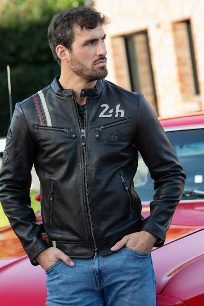 Chaqueta de carreras de cuero negro 24h Le Mans