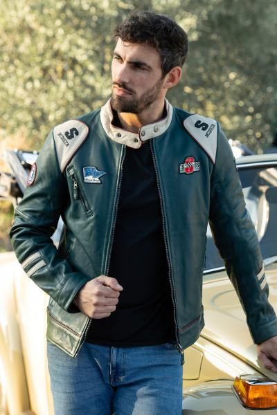 Blouson Steve McQueen 1970 racing bleu pétrole