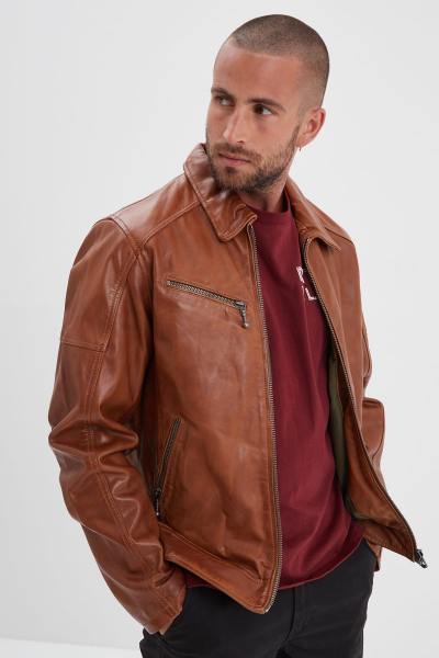 Blouson en cuir épais style rétro