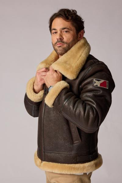 Bomber in shearling marrone su licenza Patrouille de France