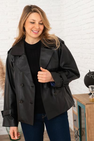 Veste inspiration Trench en cuir noir