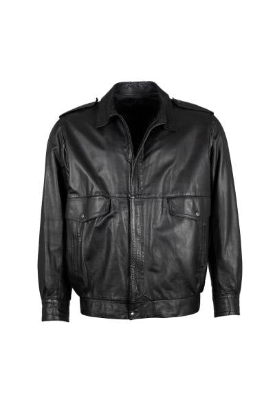 Blouson en cuir de mouton noir style rétro