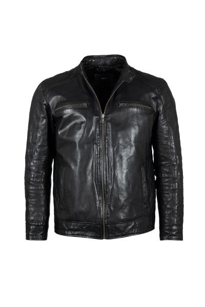 Blouson style motard en cuir de buffle