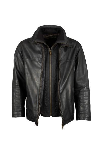 Blouson en cuir de vachette marron