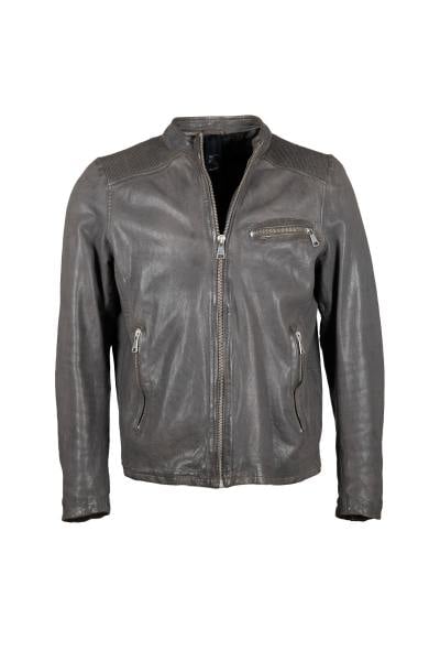 Blouson en cuir de mouton Gris col rond