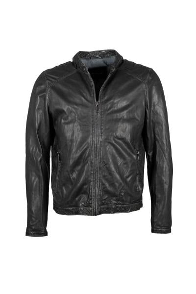 Blouson noir en cuir de mouton .