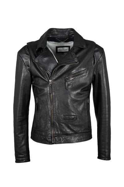 Blouson Biker cintré Noir pour Homme en cuir de mouton