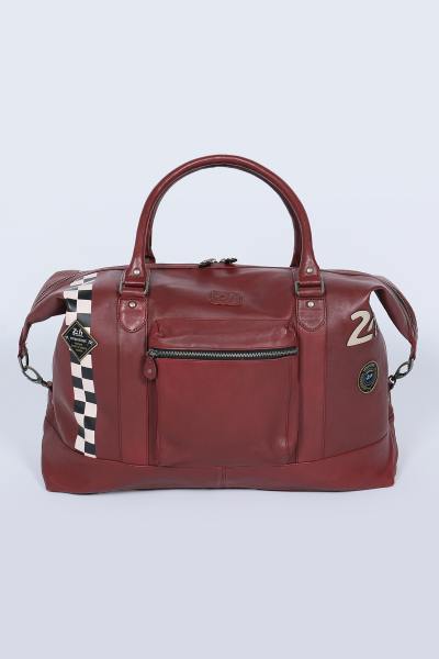 Bolso de viaje grande de piel rojo oscuro con raya Racing