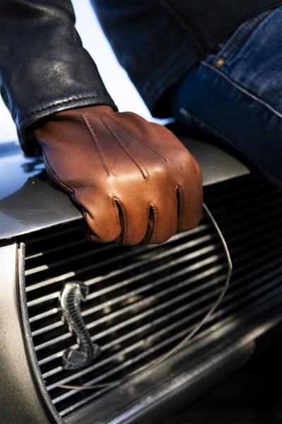 Gants en cuir doublé de soie pour homme avec fonction tactile couleur liège