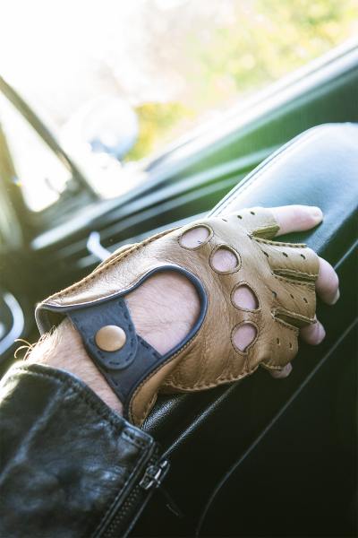 Gants de conduite en cuir de cerf mitaines liège et bleu