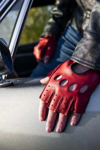 Gants de conduite en cuir de cerf mitaines rouge et noir