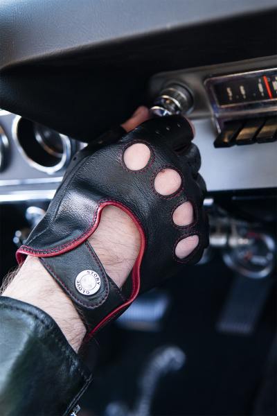 Gants de conduite mitaines en cuir noir et rouge