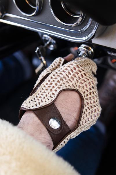 Gants de pilote mitaines en cuir couleur liège avec crochets coton