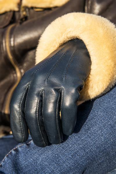 Gants en cuir doublé de soie pour homme avec fonction tactile couleur aluminium