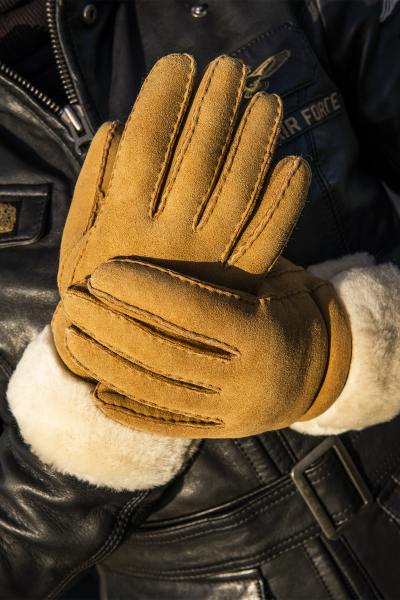 Guantes de piel de oveja de doble cara camel