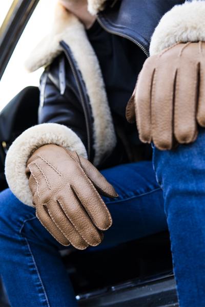 Gants en cuir de cerf couleur liège pour homme