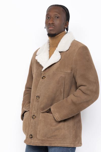 Manteau en mouton suédé double face camel clair