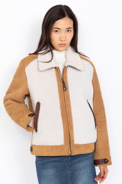 Blouson rancher en mouton suédé double face couleur miel