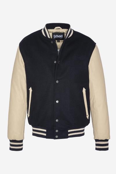 Teddy Varsity en laine, nylon et cuir de vachette bleu marine et beige